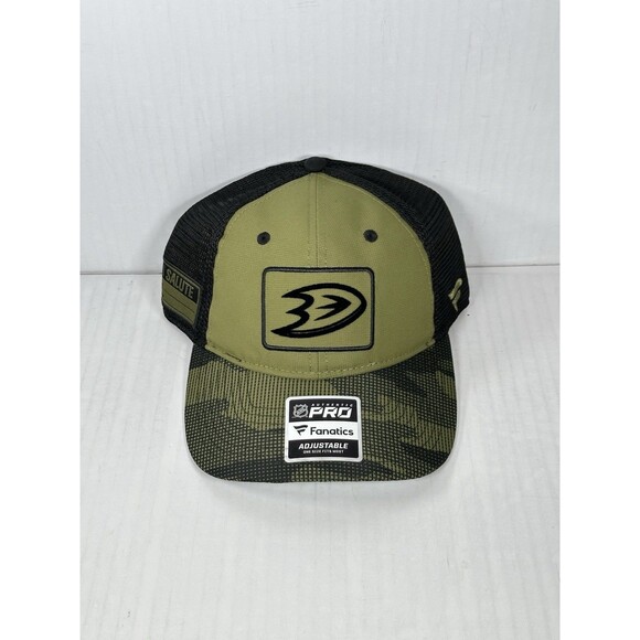 Fanatics Anaheim Ducks Military Salute Appreciation Trucker Hat Cap Olive OSFM - Picture 1 of 5